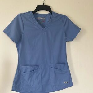 Grey's Anatomy Spandex Stretch 4-Pocket Light Blue Scrub Top